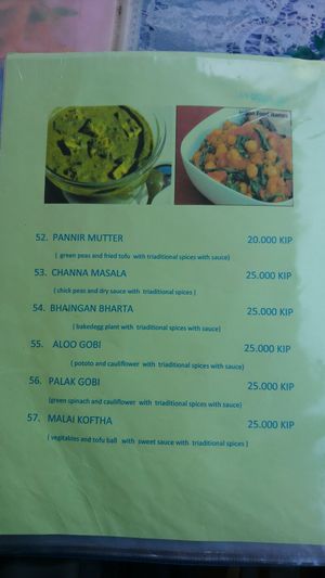 Menu at Chennai in Luang Prabang