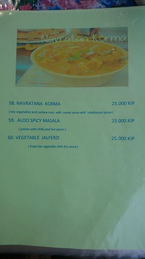 Menu at Chennai in Luang Prabang