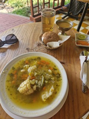First dish, and in the background the dessert at Sabor y Vida in Lima