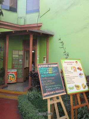 Front of restaurant with daily selections listed at Sabor y Vida in Lima