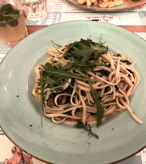 Vegan version of Pasta Spinaci with linguine   at Hafenliebe in Neuss