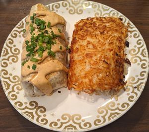 Jr’s Chipotle Grilled Burrito with hash browns at Junior's Cafe in Portland