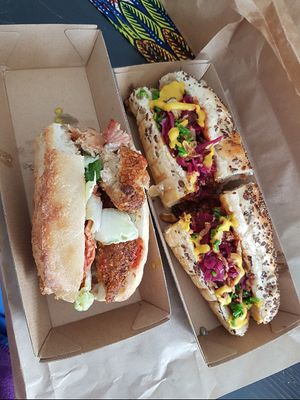 Half a sandwich (couldnt wait to test it !) and the "Putch dog" hot dog. :) at Putsch in Montreuil