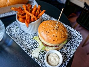 Corn Burger + Sweet potato fries at Putsch in Montreuil