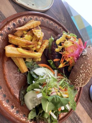 Veggie burger was AMAZING  at Elela in Valladolid