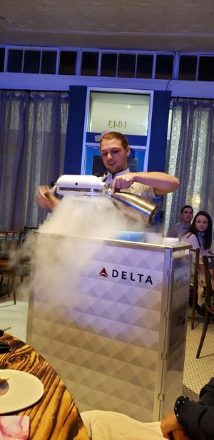 Creating our amazing desert vegan ice cream with yummy sauce at Southern Belle in Atlanta