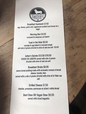 Mar 28 menu (daily? weekly?) at Chester's in Chester
