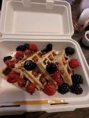 Waffle with Raspberries Blackberries and Cacao Nibs at Vegan Town in Johnson City