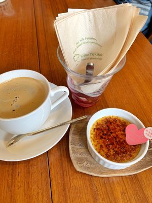 Coffee with soy and soy creme brulee at Uno Yukiko Cakes in Kyoto