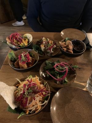 Mix of small bowls at TA Vegan House in Hamburg
