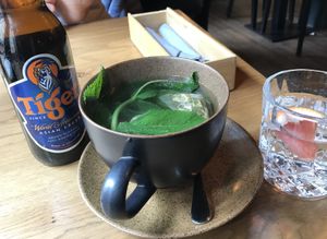 Tiger beer, lime tea, still water  at TA Vegan House in Hamburg