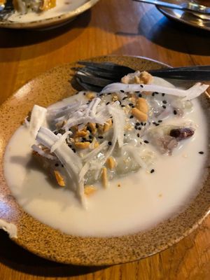 Banana dessert with sticky rice at TA Vegan House in Hamburg