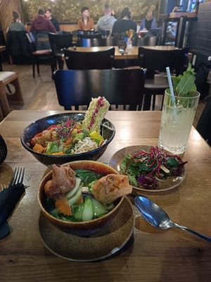 Very reasonably priced meal for how high quality it is, and very filling. Around 30 euros for all this including the lovely cocktail. at TA Vegan House in Hamburg