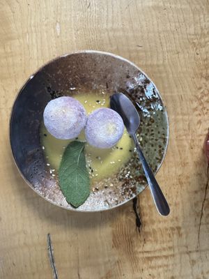 Mango passion fruit mochi ice cream.  at TA Vegan House in Hamburg