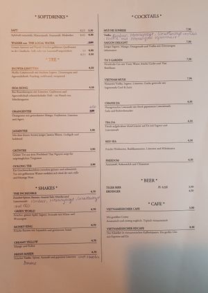 Drinks menu at TA Vegan House in Hamburg
