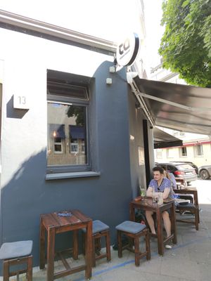 Tables outside at TA Vegan House in Hamburg