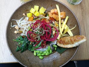 happy monk at TA Vegan House in Hamburg