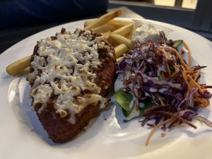 Crumbed plant based parmie   at Hotel Monier in Darra