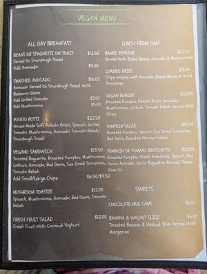 Vegan menu September 2024 at Garuma in Airlie Beach