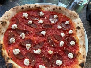 Enlightened dude Pizza with seitan salami  at Daddy Greens Pizzabar - Iso Roobertinkatu in Helsinki