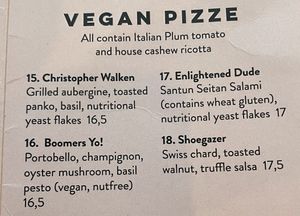Vegan menu  at Daddy Greens Pizzabar - Iso Roobertinkatu in Helsinki