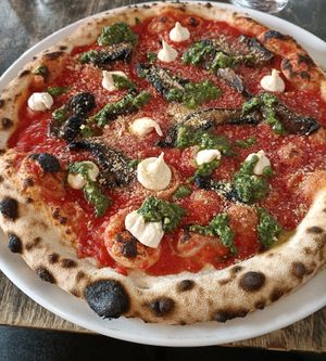 Pizza with Portobello mushroom, almond ricotta and pesto at Daddy Greens Pizzabar - Iso Roobertinkatu in Helsinki