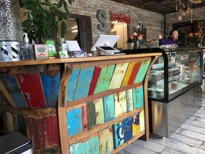 The colorful checkout counter. And those brownies? OMG. Sarah knows how to make the most amazing vegan brownies ever. I had a brownie in-store and then ordered a second to-go, because they're that good. at Strive Foods in Sandy Springs