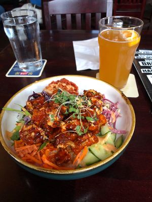 Korean bowl with cauliflower, awesome!!!  at Victoria's Tavern in Regina