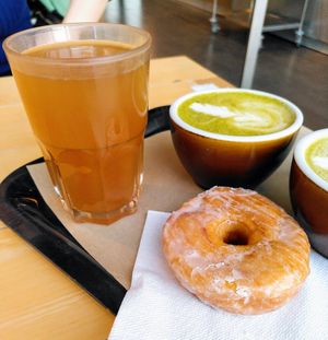 Vegan Donut + Matcha Latte and Iced Tea at Bob's Café in Paris