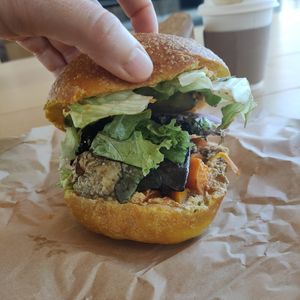 Very tasty hummus and roast vegetable sandwich at Bob's Café in Paris