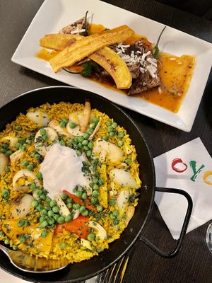 Paella de Vegan and Jerk Tofu  at Oyo in Pleasanton