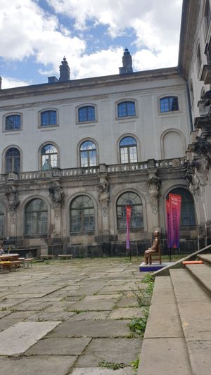 Outdoor seating available (benches and tables) at Palais Café in Dresden