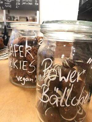 Sweets of the day like cake, cookies or energy balls at Palais Café in Dresden