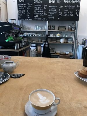 And we try Latte Art as well😉- the Cappuccino comes in theses beautiful traditional cups. at Palais Café in Dresden