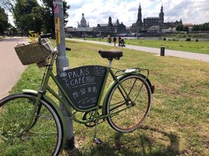our bike with a view ;) at Palais Café in Dresden