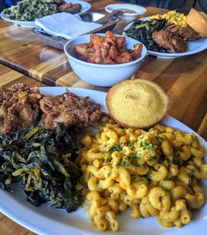 Soul Tray and Buffalo Cauliflower Wings at TRI Lounge & Cafe in Staten Island