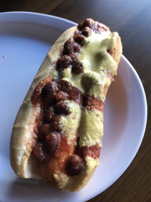 Vegan Chili cheese hotdog  at TRI Lounge & Cafe in Staten Island