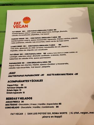 Menú at Fat Vegan in Mexico City