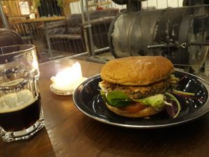 The Ultimate Christmas Burger and vegan porter at Earthworm Kitchen - Food Truck in Lancaster