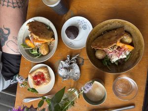 All vegan, Coffee, Bread and Butter, vegan warm meal. Highly recommend !   at Allas Kafé in Gnesta