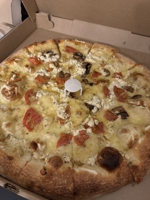 Vegan white pizza with mushrooms   at Spak Brothers in Pittsburgh