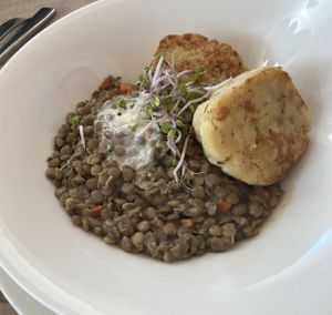 Spicy lentil and potato dumpling stew    at Der Wolf in Lech