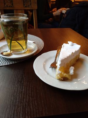 Apple cake and herbal tea at Café Herzstück in Bad Oeynhausen