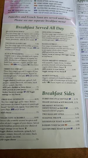 Cafe Menu at Lotus Cafe and Juice Bar in Encinitas