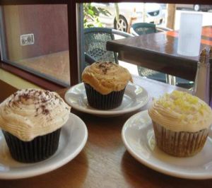Yummy homemade vegan cupcakes baked fresh each morning in our kitchen...  Our newest flavor is Lemon Macadamia... at Lotus Cafe and Juice Bar in Encinitas