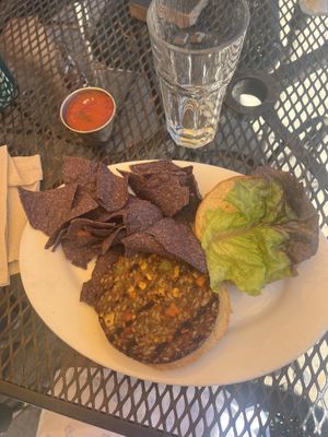 veggie burger  at Lotus Cafe and Juice Bar in Encinitas