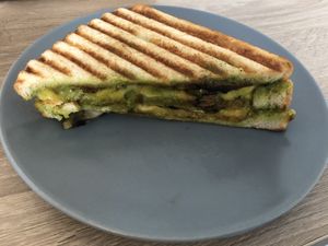 Pesto cheese and mushroom toastie at It's a Trap in Dublin