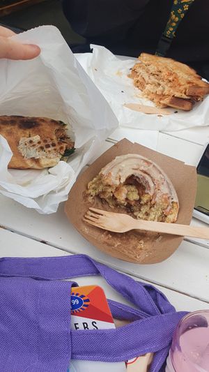 seitan & pesto wrap, maple glazed cinnamon roll, reuben sandwich at It's a Trap in Dublin