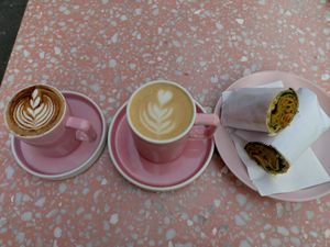 Mocha, oat latte, seitan wrap at It's a Trap in Dublin