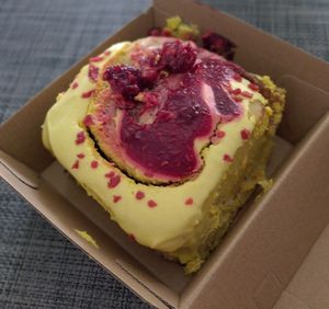 Passion fruit raspberry cinnamon roll at It's a Trap in Dublin